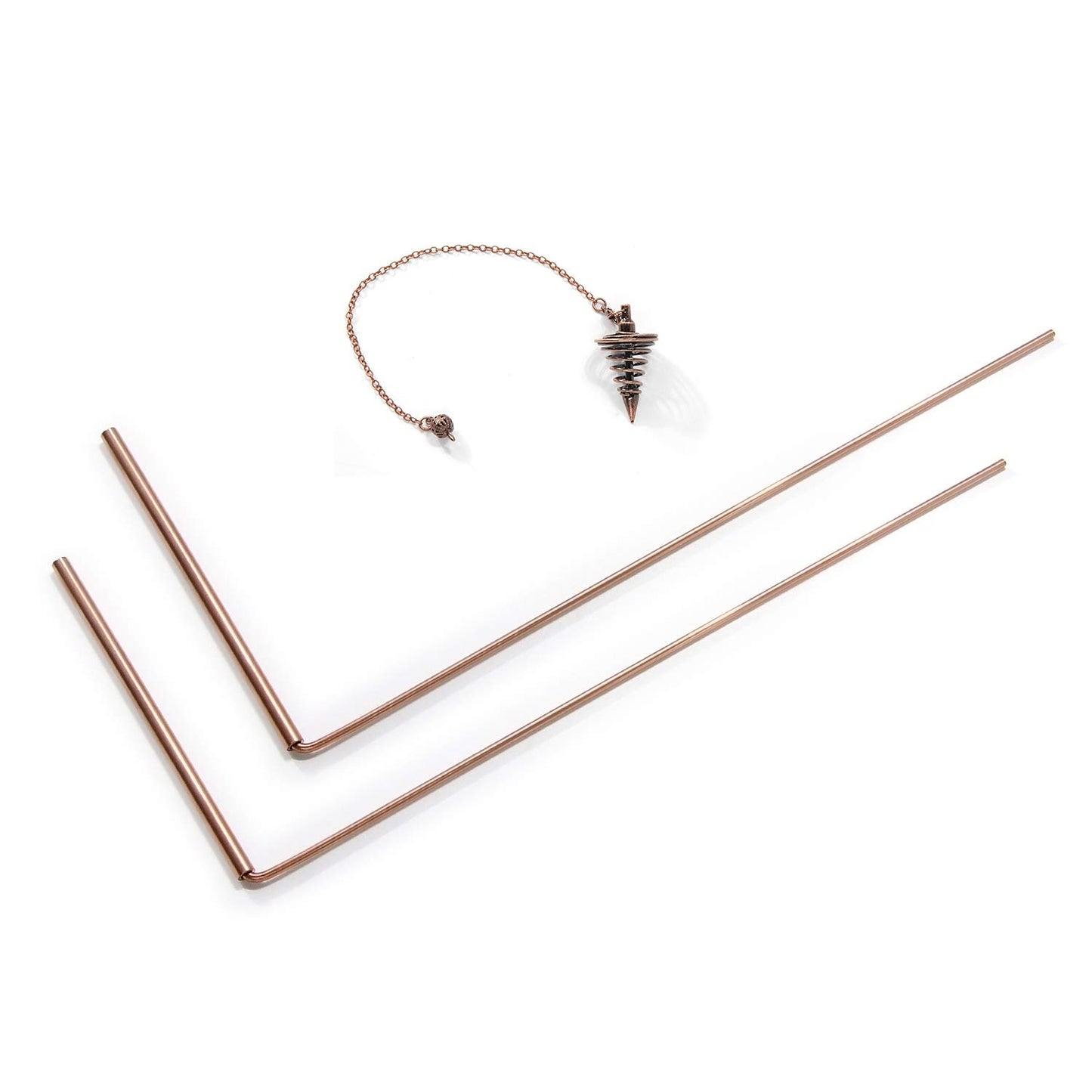 Crafted Dowsing Copper Rod for Seeking Gold, Water Including Pendulum