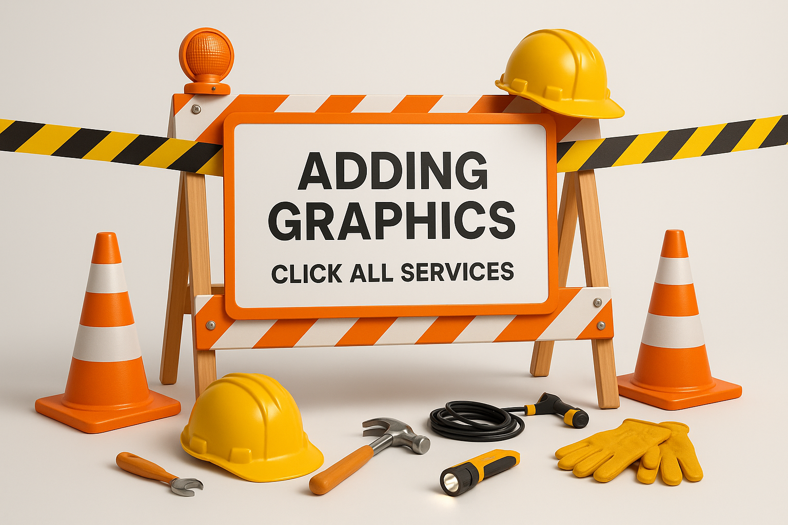 Under construction with a sign saying "Adding Graphics, Click All Services"